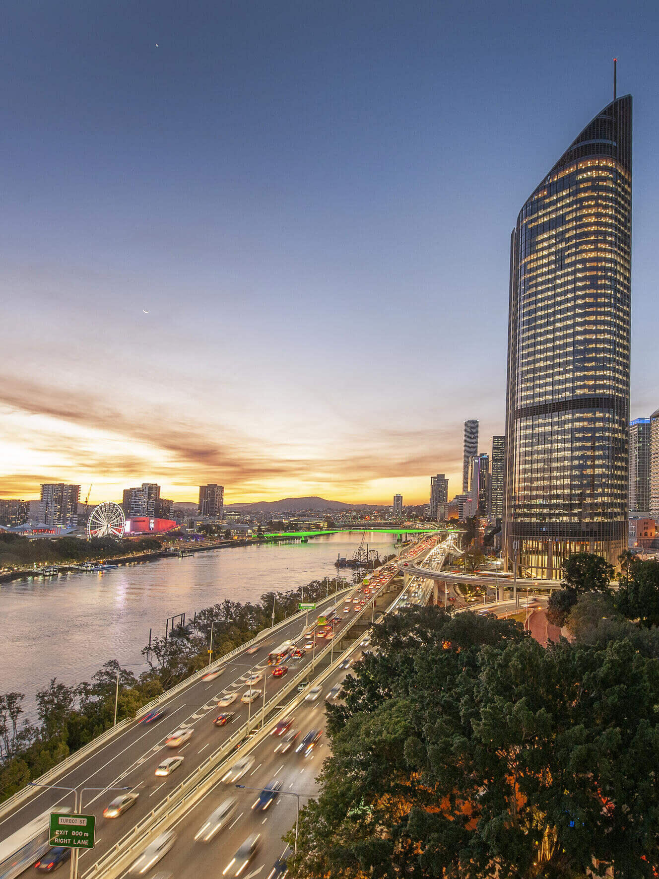 Brisbane River view ojw room at dusk 